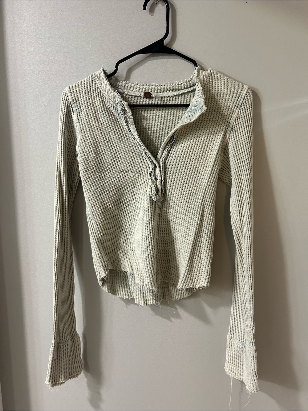 Free People Light Sage Waffle Henley Long Sleeve